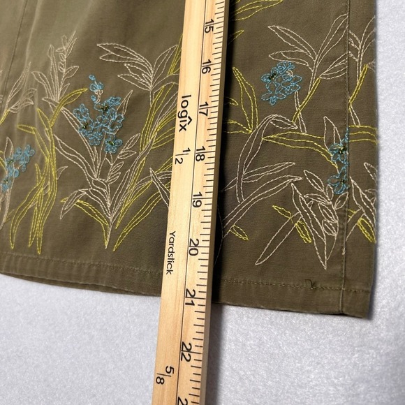 NWT Liz Claiborne Cottage Embroidered A-Line Cotton Skirt Midi Women 8 Olive - Picture 7 of 11